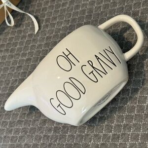 Rae Dunn White Gravy Boat with Black Lettering